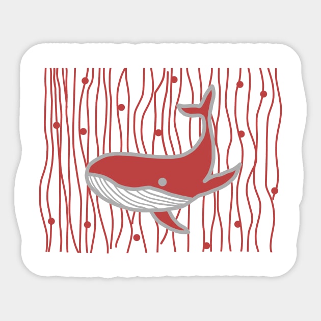 Whale - Red Sticker by Design Fern